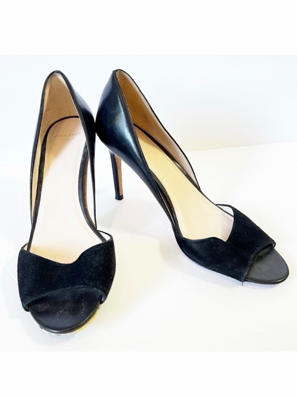 Cole Haan Womens Leather Suede Open Toe Pump Sandal Sz 8 Black Formal Heels